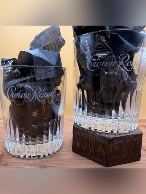 Crown Royal Whiskey Glass Set of 2 Rocks Glasses 3.5” Etched Barware